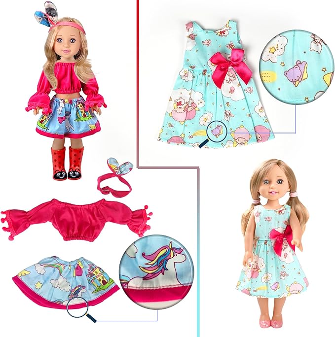 WONDOLL 10-Sets Doll-Clothes for American-14-inch-Dolls - Compatible with 14.5-inch-Dolls Handmade Clothes and Outfits Accessories Christmas Birthday Gift for Little Girl