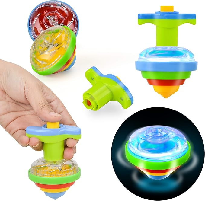 IPIDIPI TOYS Spineez Light Up Spinning Tops – 12-Pack LED Spinner Toys, Easter Basket Stuffers for Kids, Birthday Party Favors, Goodie Bag Stuffers, School Prizes for Boys & Girls – Blue