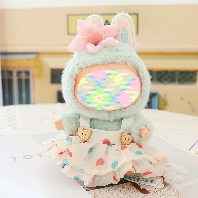 Clothes for Lu bubu 17cm Dolls Accessories (No Doll), Kawaii Skirt Outfit Set 2 Pieces for 17cm Dolls Suit, Stylish Dress Up Flower Dolls Clothing Set Replacement Beige