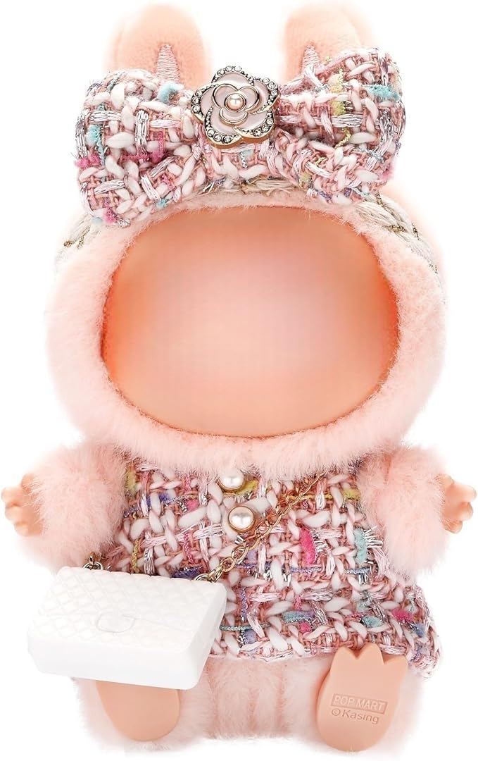 Doll Clothes for Labubu 17cm Have a Seat & Exciting Macaron & Big into Energy Series Dolls, Luxury Chic Series for 17cm Dolls Accessories (Pink Dress+Hairband+Bag)