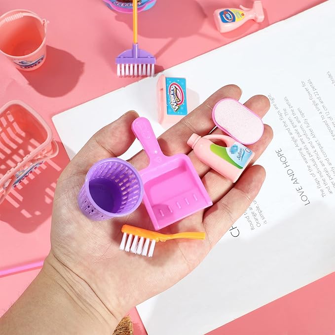 ONEST 18 Pieces Doll Housework Cleaning Supplies Miniature Mini Dollhouse Accessories Dollhouse Furniture Decoration Accessories for Dolls Pretend Play