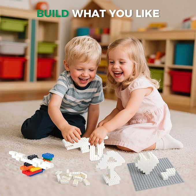 500 Piece Classic Building Bricks and 1 Gray Baseplate, 2x4 Bricks Bulk Creative Building Toys, Blocks Bulk for Kids Ages 6+, White(Small Bricks, 1.25x0.62x0.47 in)