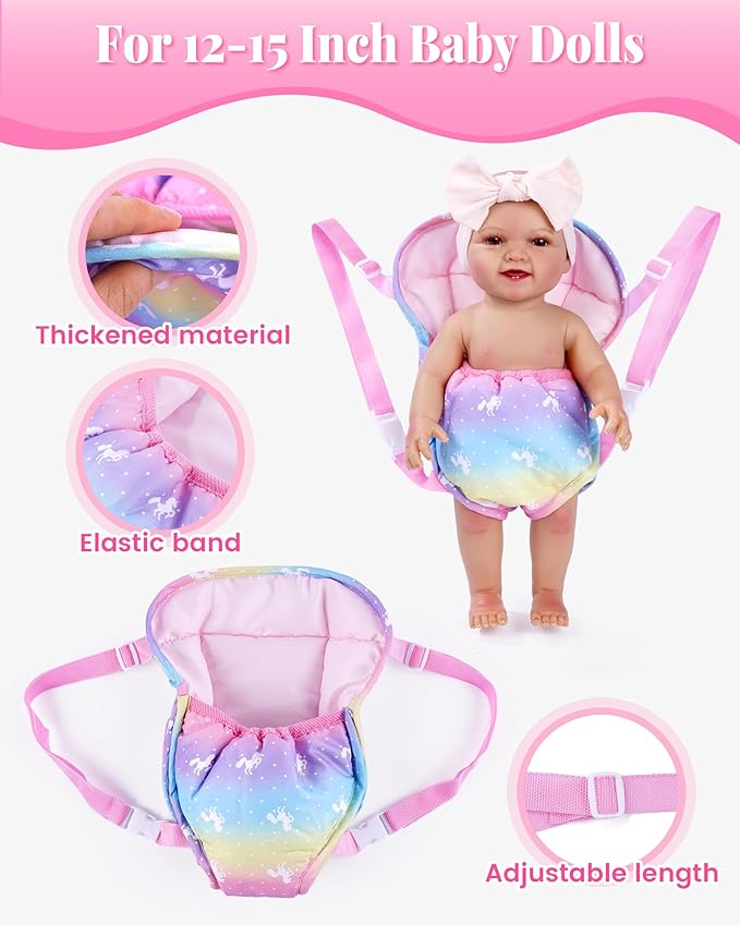 BABESIDE Baby Doll Accessories, Doll Carrier with Magic Bottle, Doll's Diaper, Pacifier – Baby Dolls Accessories Set for 12-15 Inch Dolls, Pretend Play Gift for Girls Boys Ages 3+