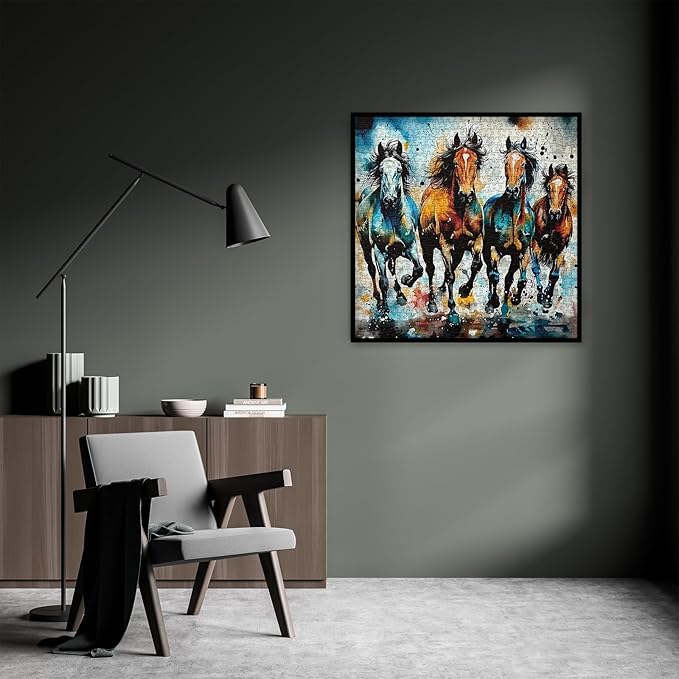 Art Vintage Horse Puzzles for Adults 1000 Pieces, Colorful Aesthetic Animal Painting Jigsaw Puzzles, Funny Hard Challenging Mustang Puzzle