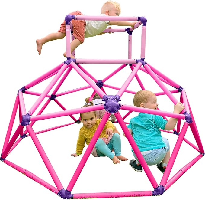 Eezy Peezy Climber with Top - Active Indoor Outdoor Play Set Climbing Dome Equipment Toys - Fun for Kids Ages 3 to 6 Years Old, Pink