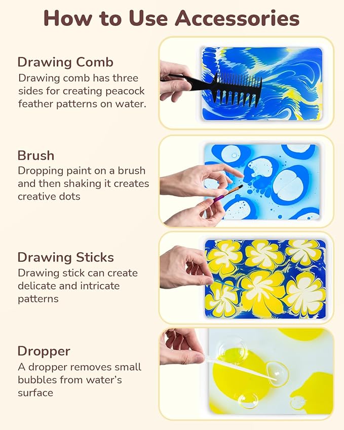 JUPITEARTH 60Pcs Water Marbling Paint Kit, Arts and Crafts for Girls & Boys, Art Supplies for Kids Ages 3-5 4-8 8-12, Marbling Paint for DIY Crafts, Christmas and Birthday Gifts