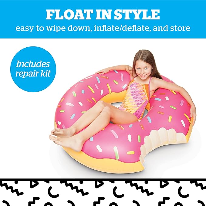 BigMouth Inc. Giant Frosted Donut Pool Float, 4' Wide, Inflatable Floatie Tube, Blow Up Swim Ring, Outdoor Summer Pool Party Water Toy