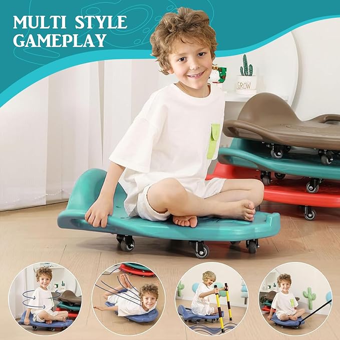 Large Scooter Board for Kids, Plastic Floor Scooter Board with Handles and Buckle, Gym Scooters for Indoor Outdoor Sports,Sensory Training