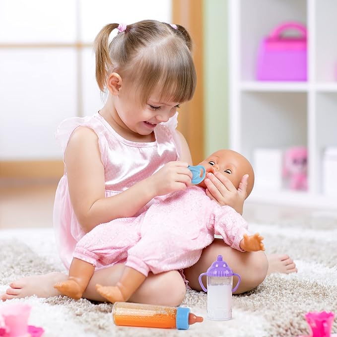 Vollence Magic Baby Doll Bottles,Magic Doll Disappearing Milk and Juice, Baby Doll Accessories Toys Baby Doll Feeding Set