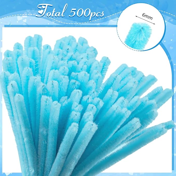 Peryiter 500 Pieces Pipe Cleaners Chenille Stems for Flowers Craft Supplies Bulk Fluffy Fuzzy Sticks for DIY Art Projects Creative Gift Wrapping Party Decorations(Blue,12 Inch)