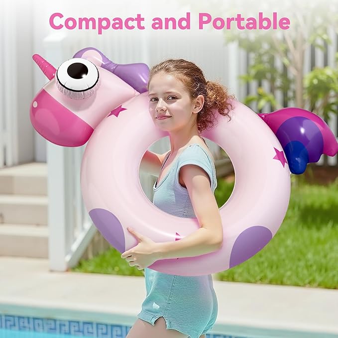 Pool Wave Kids Swim Ring Pool Floats, Girls Unicorn Inflatable Swimming Tube Floaties, Toddler Outdoor Water Floating Toy for Beach Lake, Summer Party Gift for 3 4 5 6 7 8 Year Old Children Teen