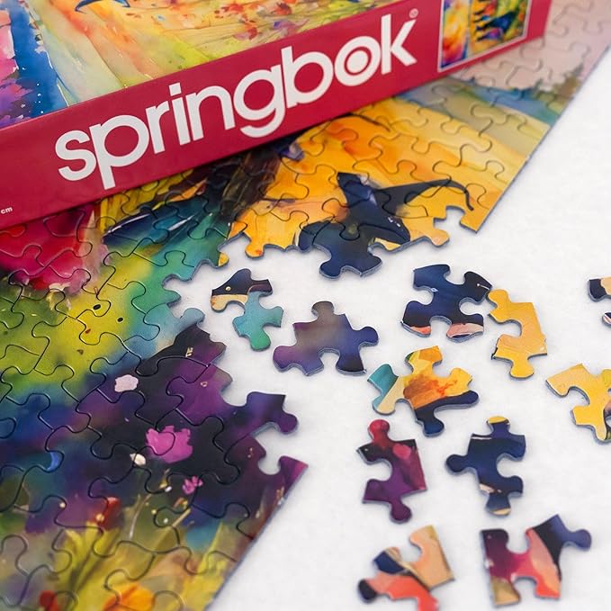 Springbok's Witches Gathering 500 Piece Puzzle for Adults is a Watercolor Image of Witches Gathering in a Blossoming Field