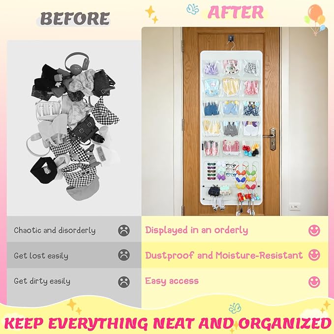 Hanging Doll Clothes Organizer,Doll Accessories Storage Holder,Doll Outfit Wall Display,15cm-17cm Dolls Outfit Holder(Not Include Any Accessories) (White)