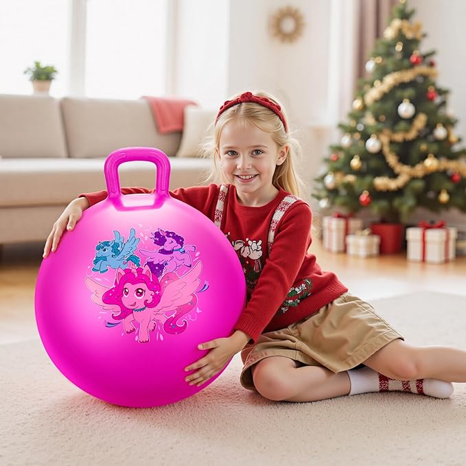ZOOJOY Hopper Ball for Kids, 18 Inch Bouncy Ball with Handle, Pink Unicorn Girls Toys for Indoor Outdoor Acitve Play with Pump, Easter Basket Stuffers Girls Boys Gifts for 3 4 5 6 7 8 Yr Balance Toys