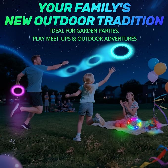 Dilabnba Flying Ring Disc Toy LED Light Beach Backyard Camping Sports Play Soft Discs Outdoor Tossing Toy Christmas Birthday Gift for Teens Boys Kids Adults, Lost Mode, 9.8''/200g