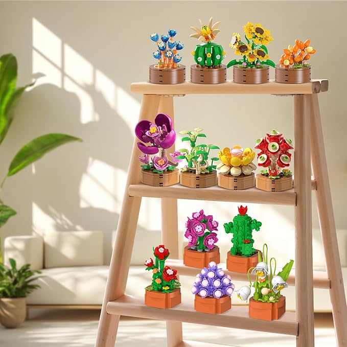 15 Pack Flowers Plants Mini Building Set - 1314PCS 3.6MM Flower Succulents Botanical Collection Block Toy for Home Office Décor, Easter Birthday Gifts for Adults Women Boys Girls 10+