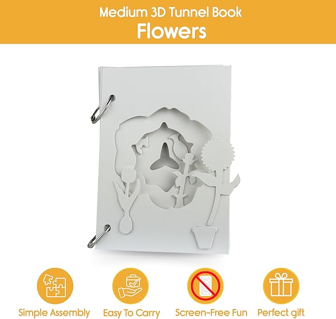 MAKE YOUR OWN 3D TUNNEL BOOK - FLOWERS & MINI POTS | Medium Size DIY Book Art & Craft Kit | Build, Paint & Draw Your Own Book with Mini Animals | Award-Winning STEAM Stationary Set | Ages 3+