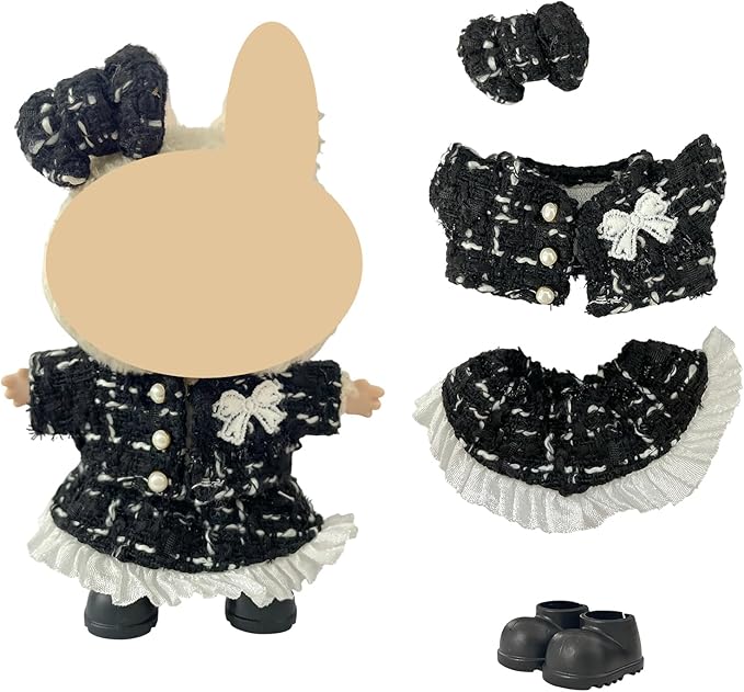 Ezcora Clothes for Doll, 4 Pack Clothes for 17cm Doll Include Pairs of Shoes, Perfect for Play & Display, Doll Outfits Accessories for Collectors (No Dolls) (Elegant Tweed Dress)