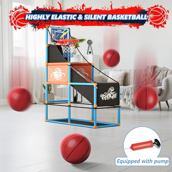 Arcade Basketball Game Set Boy Toys: Indoor Basketball Hoop with 4 Balls Outdoor Sports Toy for Kids 3-12 Years Old Adjustable Height with Air Pump Kid Party Games Birthday Gifts for Boys Girls Teens