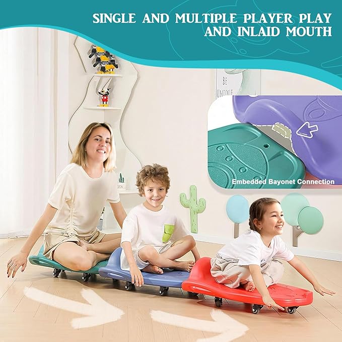 Large Scooter Board for Kids, Plastic Floor Scooter Board with Handles and Buckle, Gym Scooters for Indoor Outdoor Sports,Sensory Training