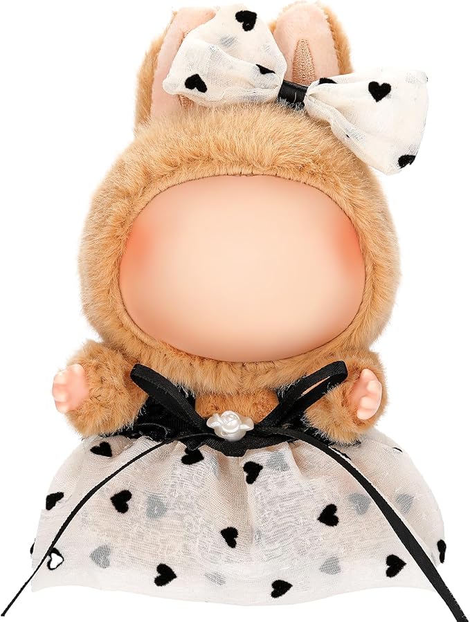 Doll Clothes for Labubu 17cm Have a Seat & Exciting Macaron & Big into Energy Series Dolls, Adorable Chic Dress Set for 17cm Dolls Accessories (Camellia Skirt + Hairband)