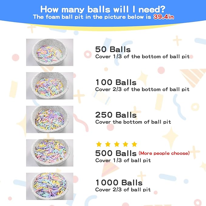 STARBOLO Ball Pit Balls for Toddlers - Pack of 500 Balls 5.12inches Crush Proof Plastic Toy Balls for Toddlers Ball Pits, Ball Pit Play Tent, Baby Pool Water Toys(Mixed 7 Colors)