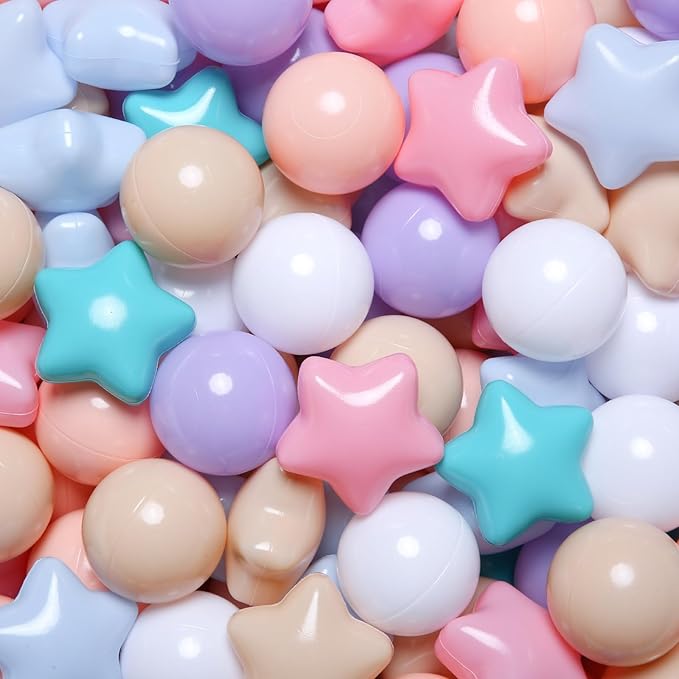 Realhaha Ball Pit Balls 50 100 200 500, Star Shapes for Babies Kids Playpen Plastic Balls for Babies Ball Pool Puppy Playballs