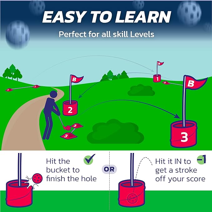 bucketgolf Game 6 Hole Bundle with Clubs - The Best Backyard Golf Game for All Ages and Levels Adults, Kids, Families, Schools, Yards, Parks, Beaches, Vacation. (2 Clubs (2 RH))