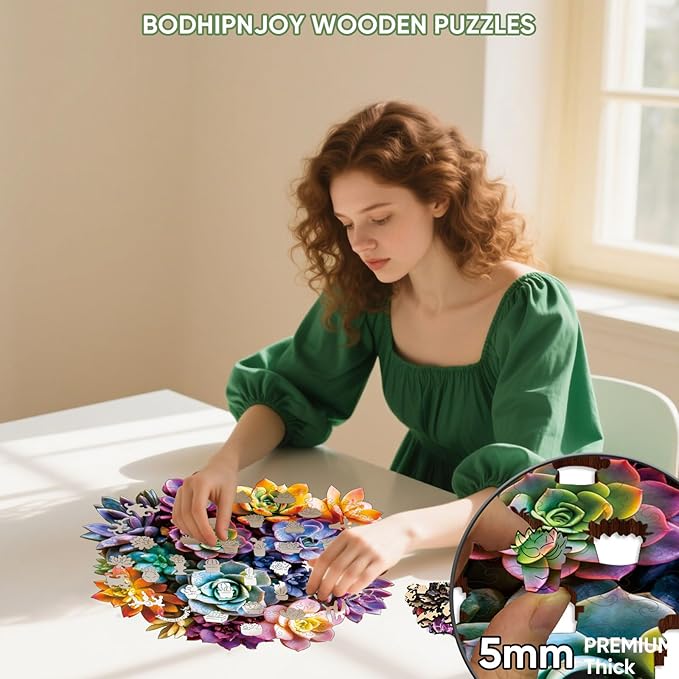 Bodhipnjoy 500 Pieces Puzzles for Adults, Succulent 5MM Thick Jigsaw Puzzle, Plant Unique Shaped Puzzle Gifts for Adults and Kids, Challenging Family Puzzle 16.7 * 16.9 inch