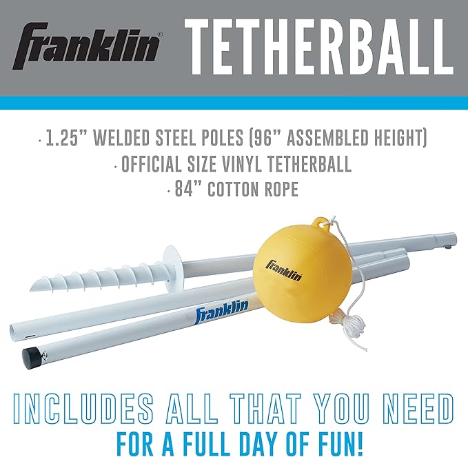 Franklin Sports Tetherball - Tetherball Ball, Rope and Pole Set - Portable Steel Tetherball Set with Easy Assembly - Classic Outdoor Game