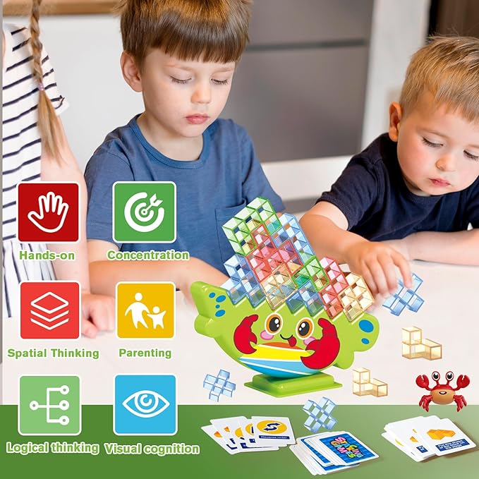 64PCS Crab Stacking Blocks – Montessori Balance Game Toy for Kids, STEM Fine Motor Skill Builder, Colorful Building Toy for Toddlers & Preschool Learning Ages 3+