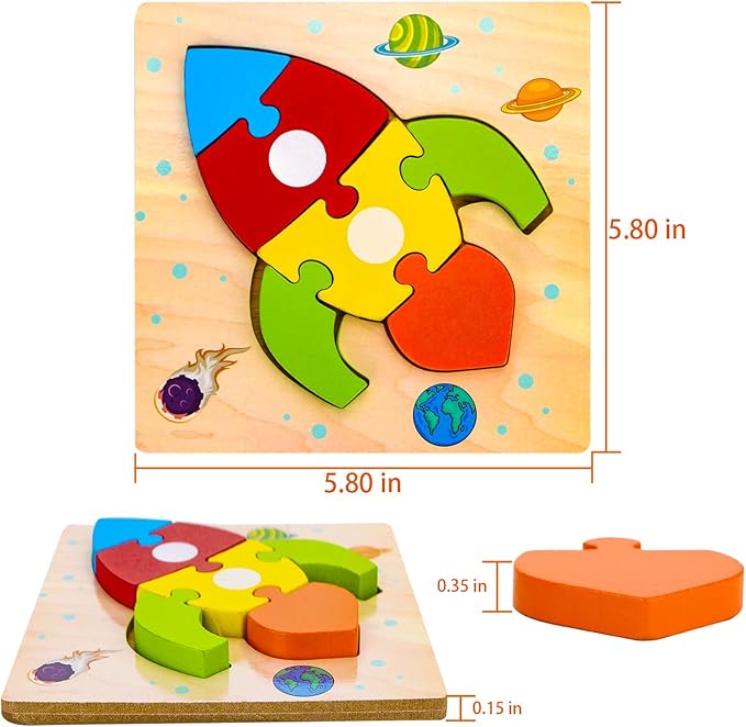 SKYFIELD Wooden Vehicle Puzzles for 1 2 3 Years Old Boys Girls, Toddler Educational Developmental Toys Gift with 6 Vehicle Baby Montessori Color Shapes Learning Puzzles, Great Gift Ideas
