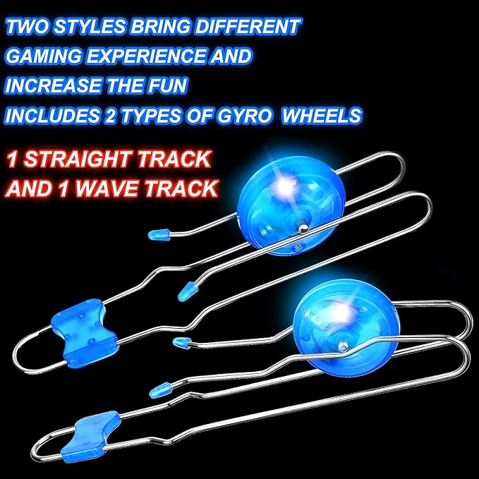 Sumind 6 Pcs Magnetic Gyro Wheels Toy Retro Light up Gyroscope Rails Twirler Easter Gyroscope Gift Kid Sensory Trick Yoyo Sensory Fidget Toys for Boy Girl(Straight Rail, Wave Rail,Red, Blue, Green)