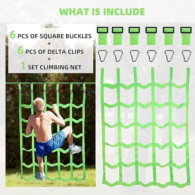 Climbing Net for Kids Outdoor,Climbing Cargo Net Kids Playground,Ninja Line Accessories For Ninja Warrior Obstacle Course For Kids,Climbing Rope Ladder for Ninja Slackline&Jungle Gyms Backyard