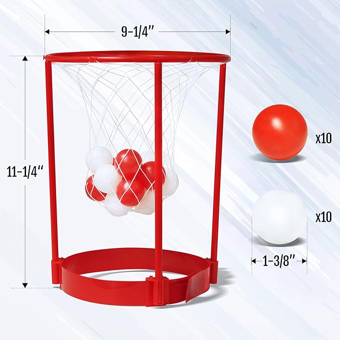 Novelty Place Head Basketball Hoop Party Game Set for Kids & Adults - Adjustable Basketball Headband with 20 Balls - Red & White