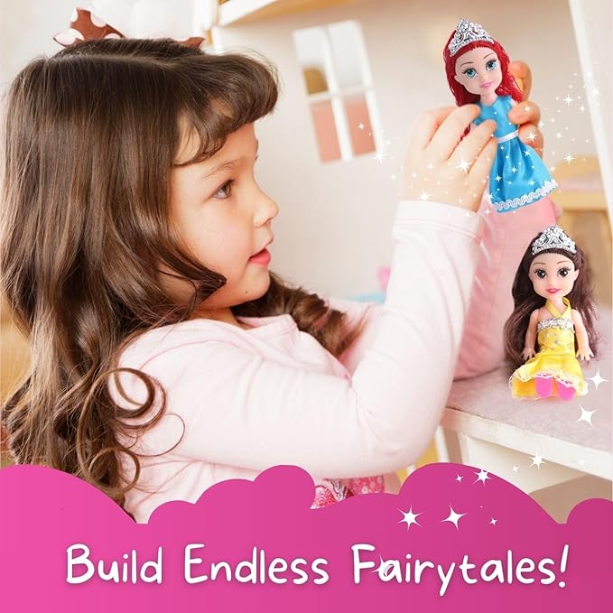 Liberty Imports 12 Pack Little Royal Princess Dolls - Mini Pocket Size Toddler Toys Fantasy Pretend Play Set with Dress, Accessories for Kids, Girls Dollhouse, Party Favors (4.5-inches)