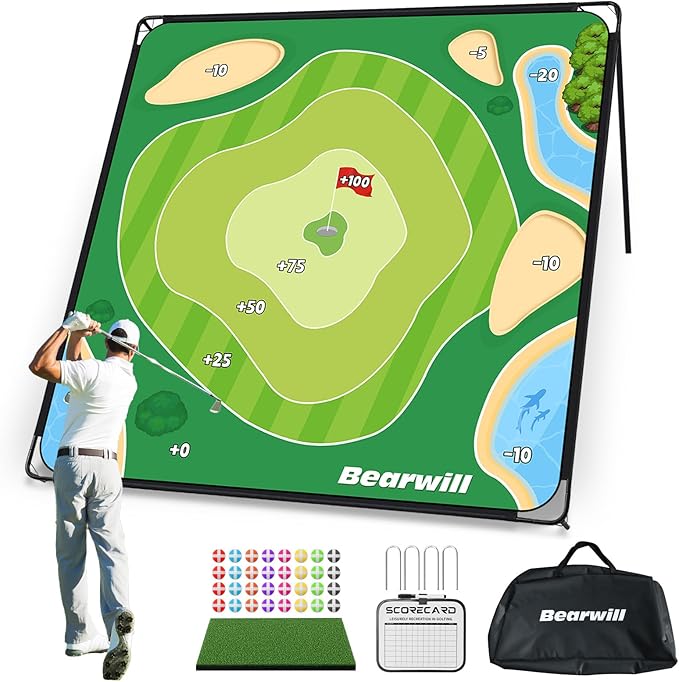 Bearwill Golf Chipping Game 6x6FT, Indoor Outdoor Velcro Sticky Golf Game for Adults and Family, Heavy-Duty Metal Base, Up to 8 Players, Golf Gifts for Junior and Pro Golfers