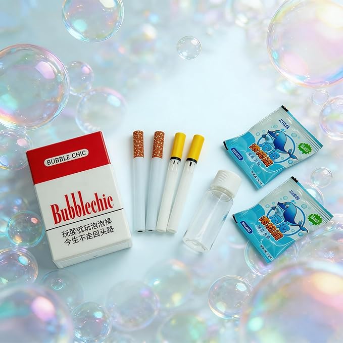 Bubble Cigarette Pack – Realistic Fake Cigarette Bubble Blower with Bubble Solution, Mini Cigarette Bubbles Maker for Stress Relief, Fun Party Gift for Adults