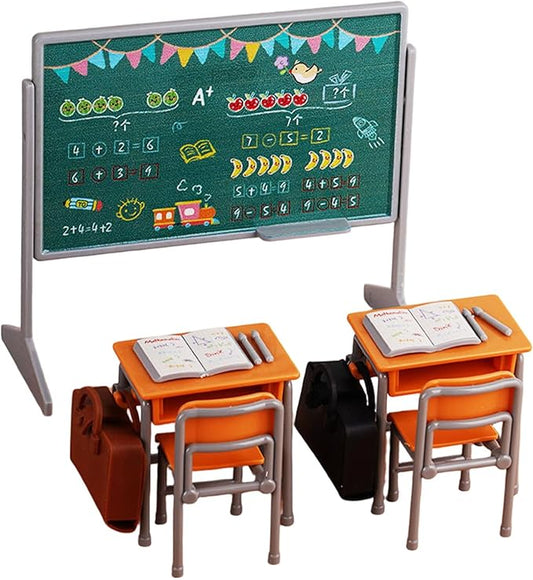 TOYANDONA 13pcs Miniature School Supplies - Doll School Supplies Mini Dollhouse Accessories Include Desk Chair Set Doll Schoolbag Blackboard Book for Miniature Classroom Furniture
