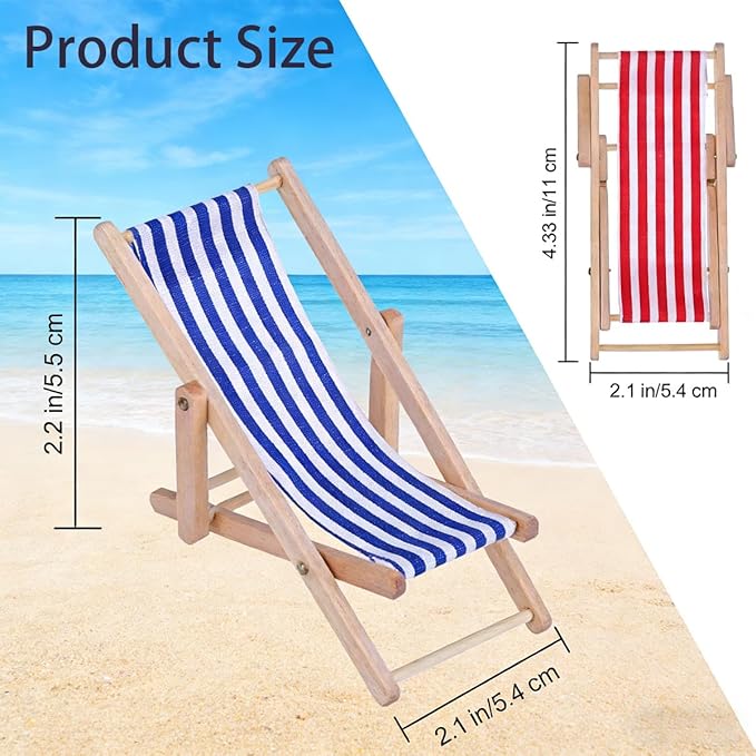 6Pcs 1:12 Scale Mini Wooden Folding Beach Chair, Miniature Sunbathing Lounge Deck Chair, Dollhouse Outdoor Furniture Accessories (MiniBeachChair)