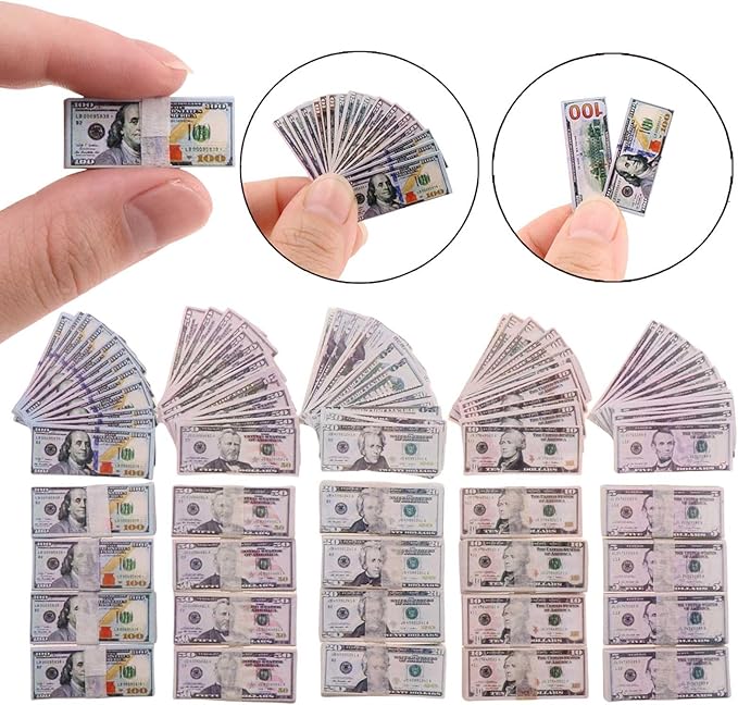 5 Styles 500 Pieces Miniature Money Mini Money Model for 1/6 Scale Doll Accessories,Miniture Dollhouse Scene,Mini Props Tiny Money Five Dollar Bills for Figure Accessories,Tiny Collectibles (Set B)