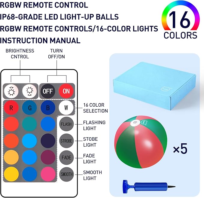 MIAOKE Funny and Playful Pool Toys 16 Inch 5 Pack- 16 Lighting and 4 Modes LED Beach Ball with Remote Control,Suitable for Pool Games Night Summer Pool Party,Outdoor Everybody Family Games, Green