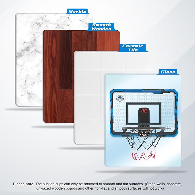 BOHEN Indoor Mini Basketball Hoops with Powerful Suction Cup, Stick to Windows, Wooden Doors, Smooth Walls - Basketball Backboard Indoor Bedroom Office for Kids Teens Adults