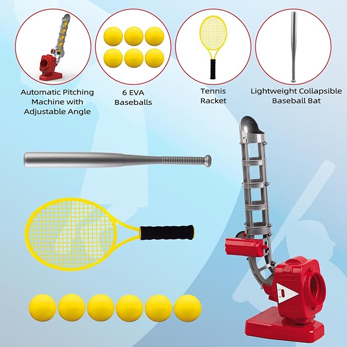 Mostop Kids Baseball Pitching Machine: Auto Baseball Pitcher Outdoor Sports Toys for Kids Ages 6-8, Adjustable Angles Electronic Baseball Training Launcher Outside Game Boy Toys Age 6 7 8 9 10