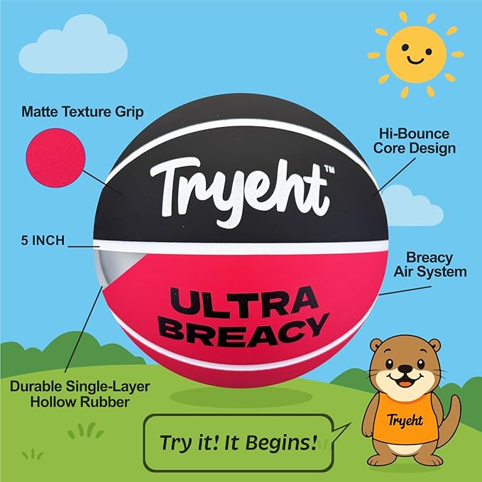 Mini Basketball, 5-Inch Self-Inflating Rubber Ball – No Pump Needed, High-Bounce Breacy Ball for Indoor Mini Hoop & Outdoor Play