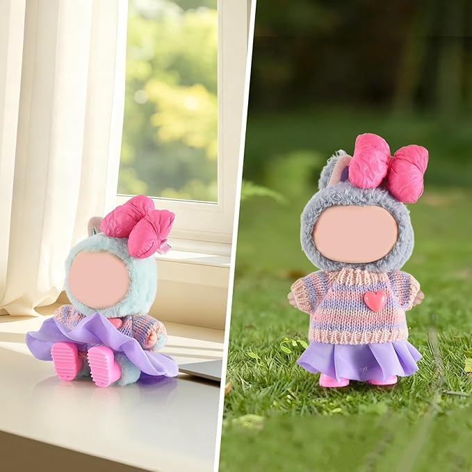 Doll Clothing for Labubu, Premium Outfits for Labubu Dressing up, Handcrafted Crochet Doll Accessories for Labubu with Sweater, Skirt, Boots(Purple)