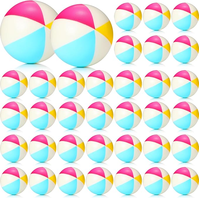 36 Pcs Beach Stress Ball 2.5 Inch Summer Mini Stress Relief Balls Rainbow Squeeze Toys Pu Foam Squeezy Toy for Girls Boys Adults Beach Birthday Party Favors Water Pool Games(Bright Color)