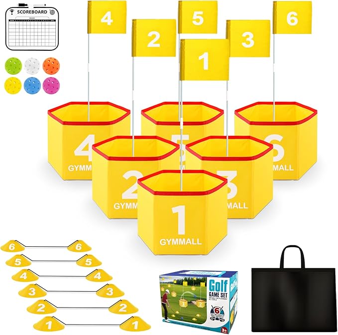 Backyard Golf Set for Kids, Adults and Family, Portable 6 Holes Golf Course with Balls, Flags and Carry Bag for Lawn, Park, Beach and Hotel - Yellow