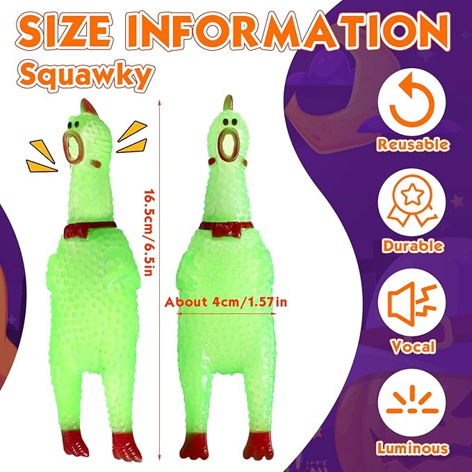 Honoson 50 Pcs Glow in The Dark Rubber Chicken 6.5 Inch Luminous Screaming Glowing Novelty Squeaky Chicken Prank Novelty Party for Adults, Family Games (Green)