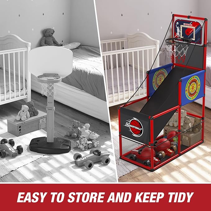 Basketball Arcade Game Indoor Outdoor, Kids Basketball Hoop with 4 Balls & Pump, Single Shot Basketball Game at Home, Carnival Games Sport Toys for Boys Girls Teens